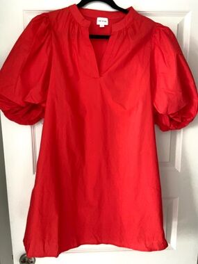 ForCynthia Poppy Red Puff Sleeve V-Neck Dress Size L